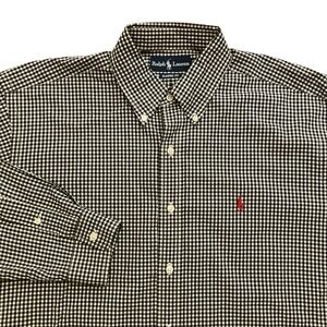 Polo Ralph Lauren Shirt Mens Large Black Gingham Check Button Oxford Long Sleeve